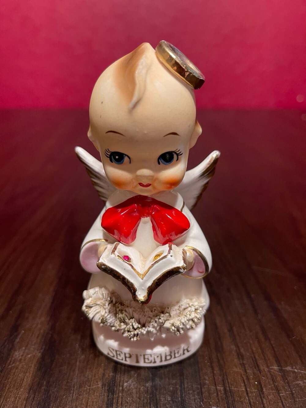 Vintage Kewpie Spaghetti Trimmed September Birthday Angel Figurine
